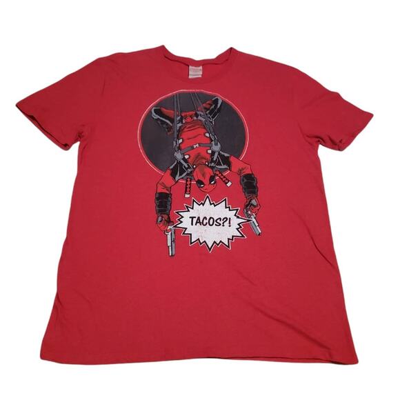 Marvel Graphic Deadpool "Tacos?!" Red Short Sleeved Shirt - Size Extra Large - Picture 1 of 6